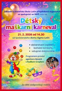 Dětský karneval 21.2.2026 od 14:30 hod